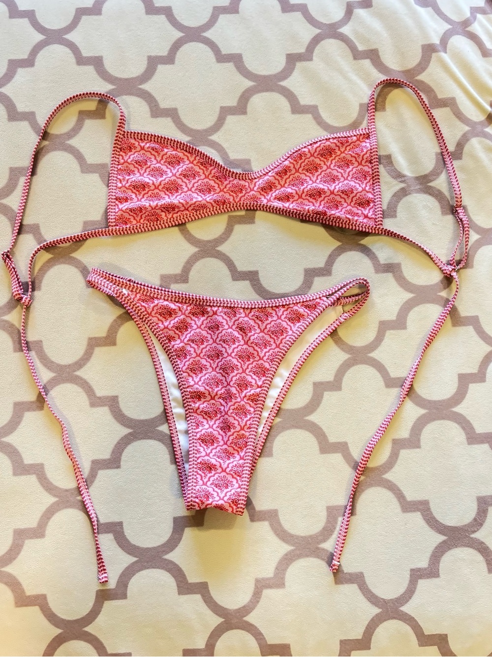Pink Patterned Two-Piece String Bikini